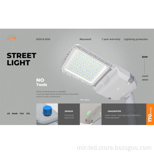 Temper Glass IK08 LED Street Light Pole Arm Mount with Photo Cell Sensor (30W-300W)